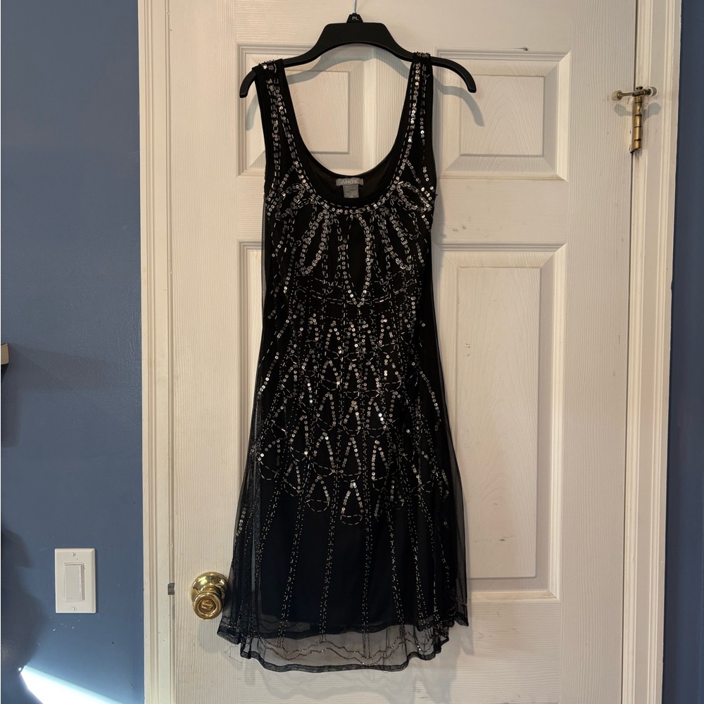 Black Beaded Mini Dress